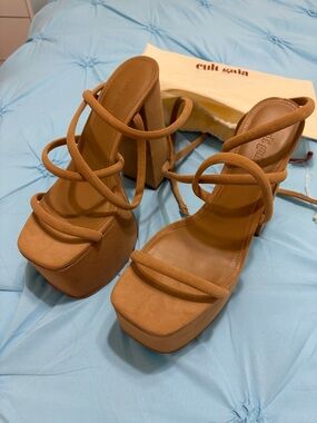 cult gaia cognac wrap platform sandals